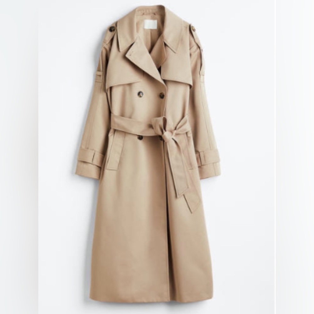 H&M Double Breasted Classic Tan Trench Coat Medium